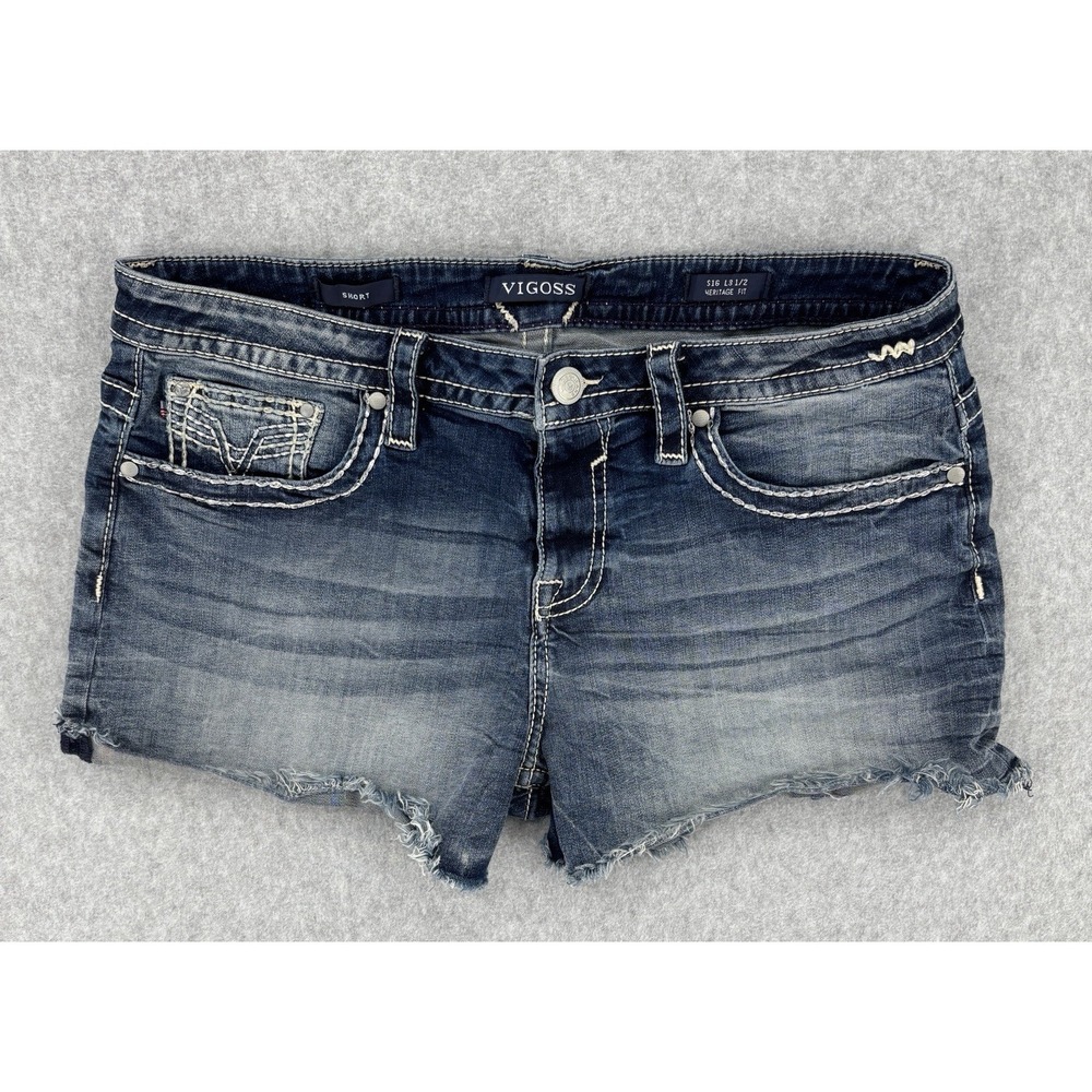 Vigoss Heritage Fit Denim Shorts Dark Wash Frayed Women's 16 Short